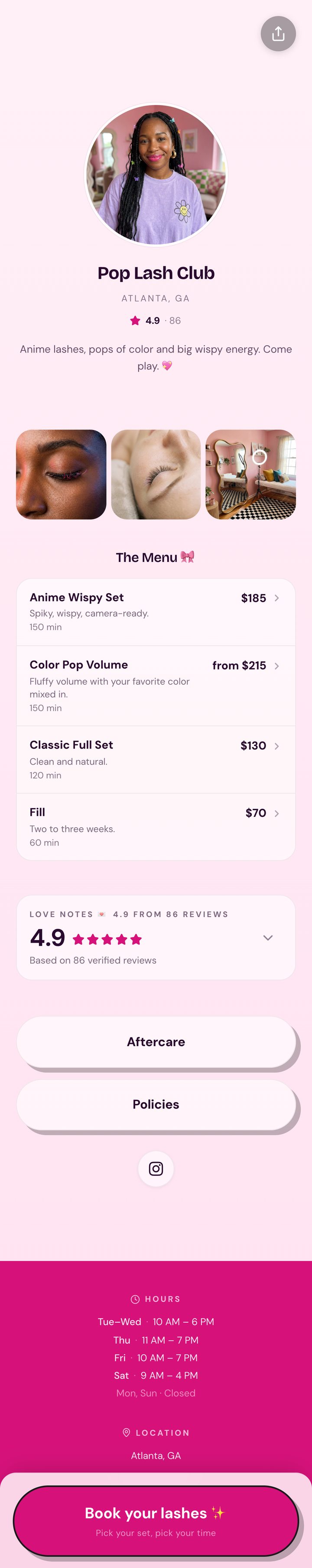 Pop Lash Club, designed by Claude