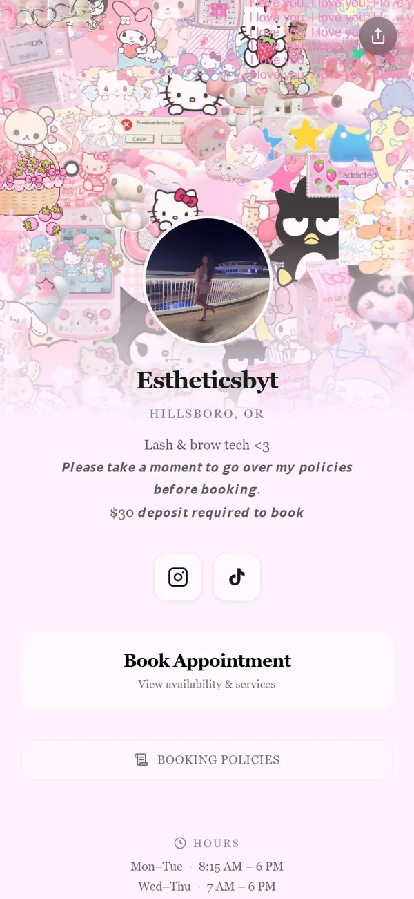 estheticsbyt, a real Besmi booking page