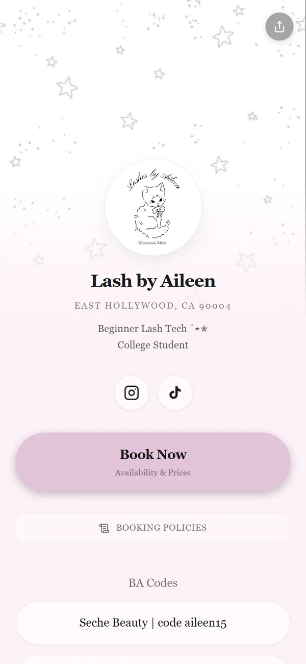 lashbyaileen, a real Besmi booking page