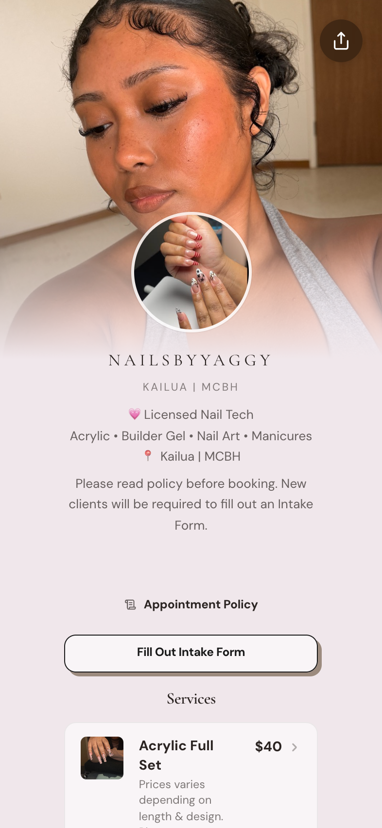 nailsbyyaggy, a real Besmi booking page