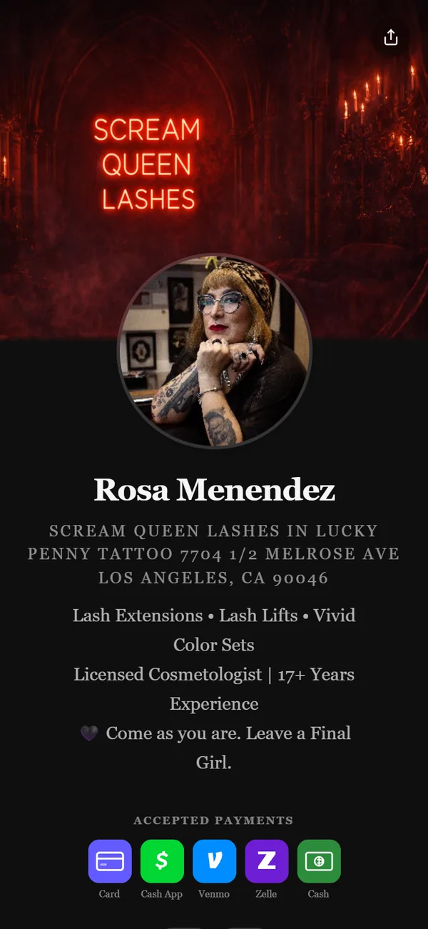 screamqueenlashes, a real Besmi booking page
