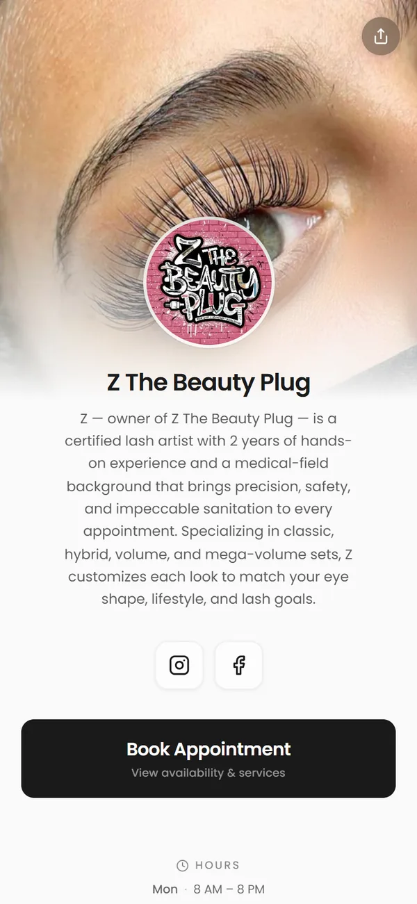 zthebeautyplug, a real Besmi booking page
